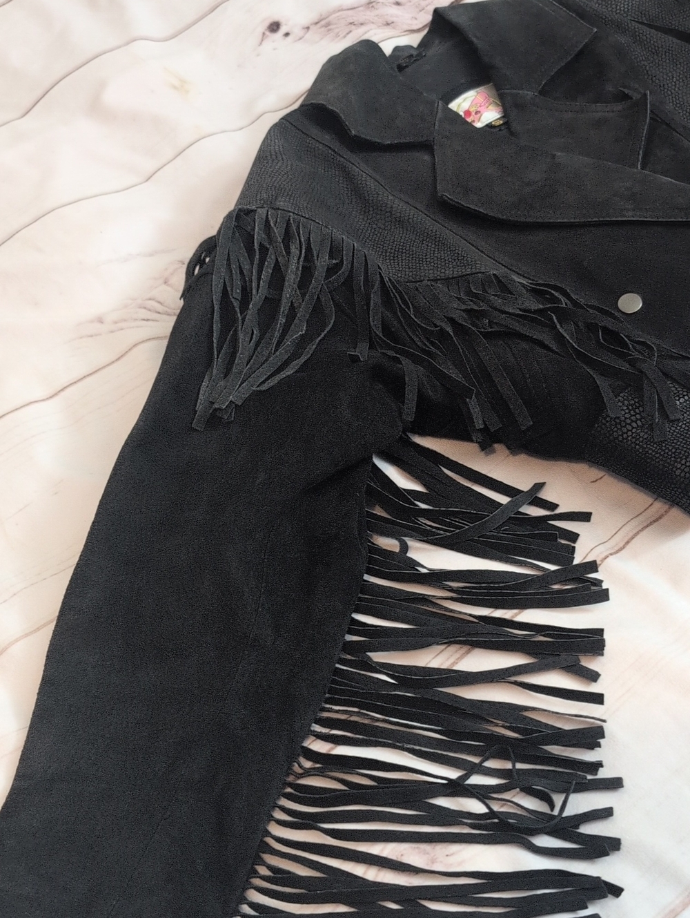 Vintage Adler Black Leather Fring Moto Style Jacket size Small - Picture 2 of 15